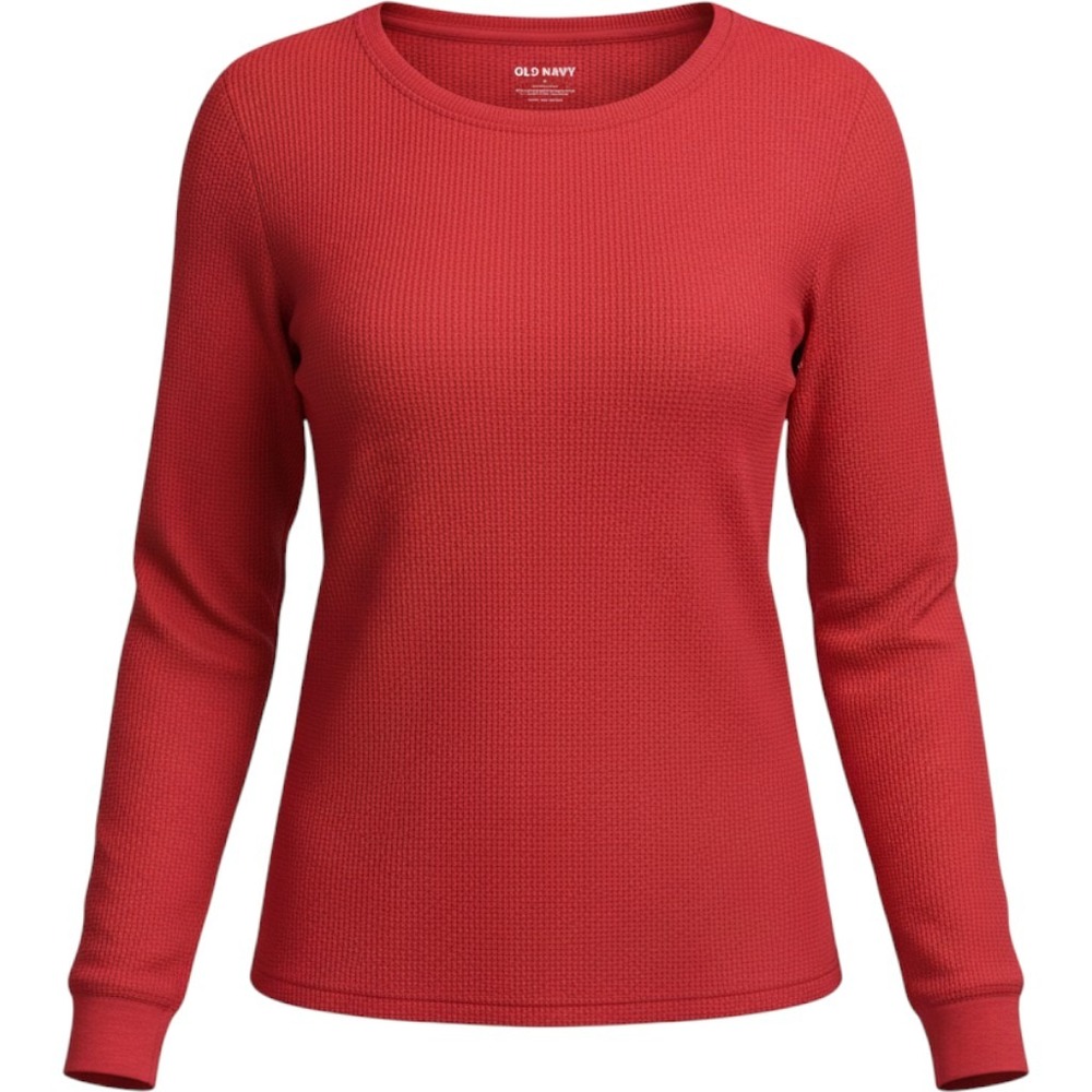 Old Navy Womens Thermal Long Sleeve Top Amaryllis Red Waffle Knit M 843968-00